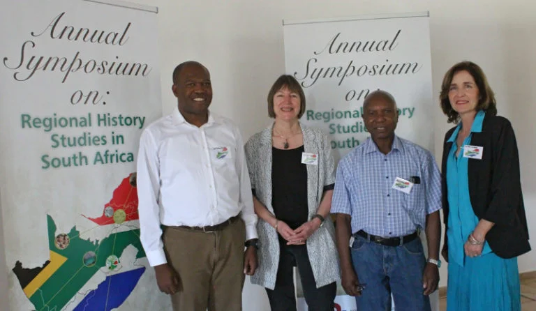 Prof. Elize van Eeden with keynote speaker Prof. Cheryl Walker, Prof. Bernard Mbenga and Mr Vusi Khumalo